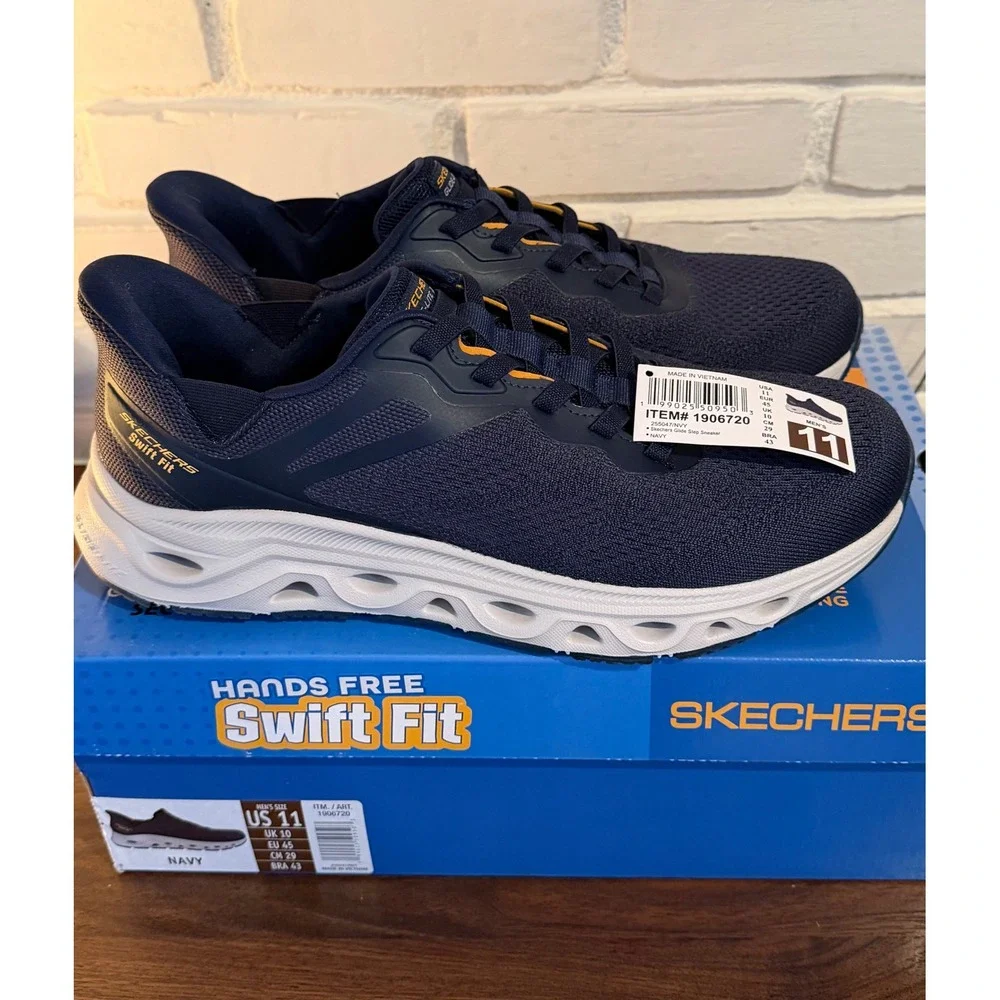 Skechers Mens Hands Free Slip-ins Glide-Step Swift Fit Navy Blue Shoes •11• Walk